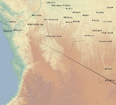 Map of the eclipse path across DR Congo on 06/16/1825