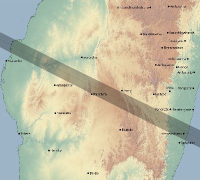 Map of the eclipse path across Madagascar on 06/16/1825
