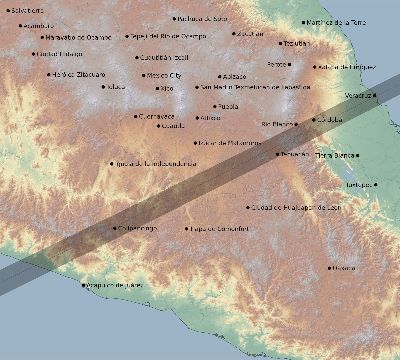 Map of the eclipse path across Mexico on 12/09/1825