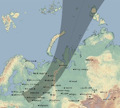 Map of the eclipse path across Russia on 04/26/1827