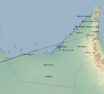 Map of the eclipse path across United Arab Emirates on 04/14/1828
