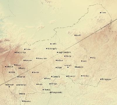 Map of the eclipse path across Central African Republic on 04/14/1828