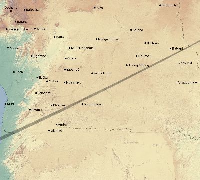 Map of the eclipse path across Cameroon on 04/14/1828