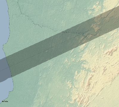 Map of the eclipse path across Equatorial Guinea on 04/14/1828