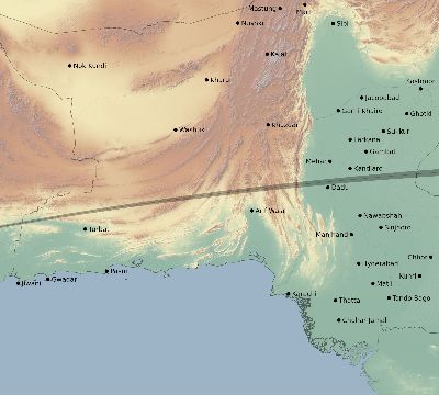 Map of the eclipse path across Pakistan on 04/14/1828