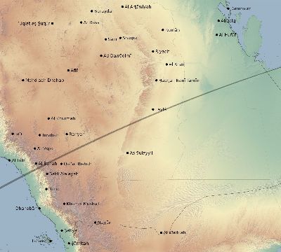 Map of the eclipse path across Saudi Arabia on 04/14/1828