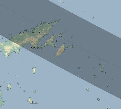 Map of the eclipse path across Fiji on 10/09/1828