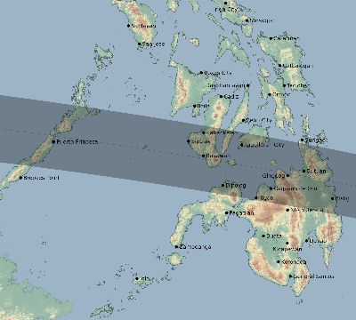 Map of the eclipse path across Philippines on 10/09/1828