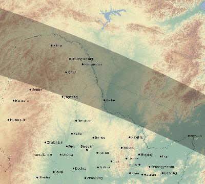 Map of the eclipse path across China on 09/28/1829