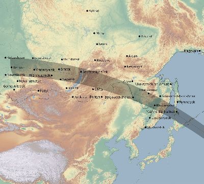 Map of the eclipse path across Russia on 09/28/1829