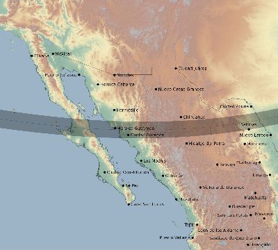 Map of the eclipse path across Mexico on 02/12/1831