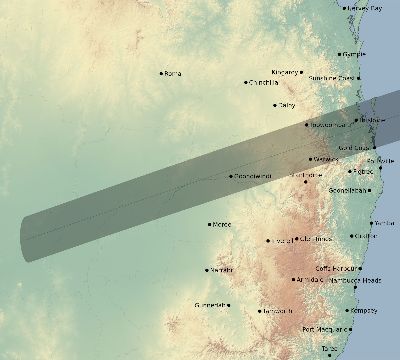 Map of the eclipse path across Australia on 08/07/1831