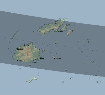 Map of the eclipse path across Fiji on 02/01/1832