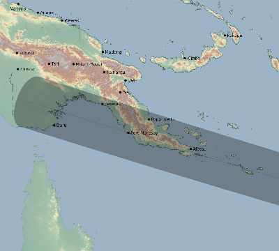 Map of the eclipse path across Papua New Guinea on 02/01/1832