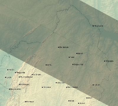 Map of the eclipse path across Benin on 07/27/1832