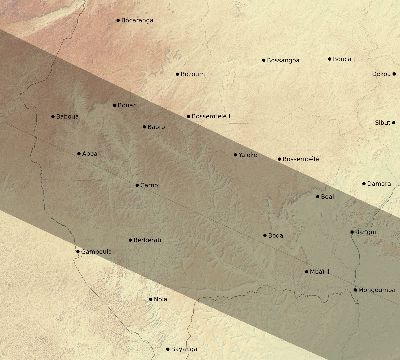 Map of the eclipse path across Central African Republic on 07/27/1832