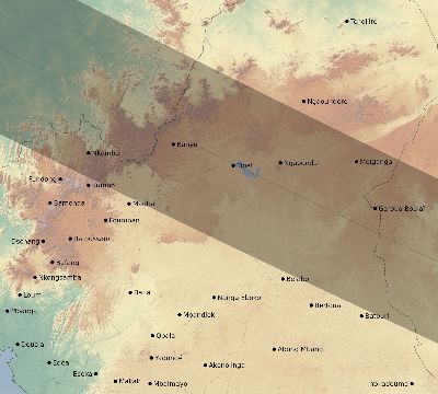Map of the eclipse path across Cameroon on 07/27/1832