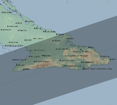 Map of the eclipse path across Cuba on 07/27/1832