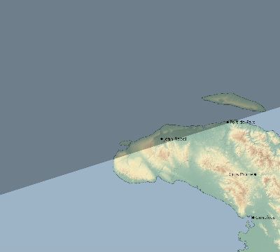 Map of the eclipse path across Haiti on 07/27/1832