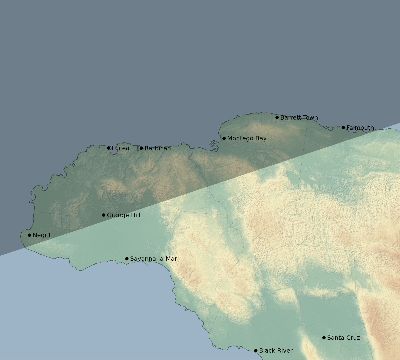 Map of the eclipse path across Jamaica on 07/27/1832