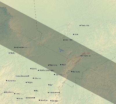 Map of the eclipse path across Mali on 07/27/1832