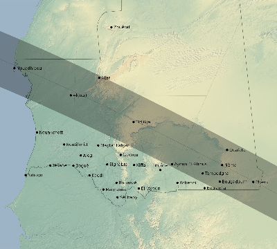 Map of the eclipse path across Mauritania on 07/27/1832