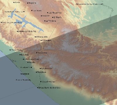 Map of the eclipse path across Mexico on 07/27/1832