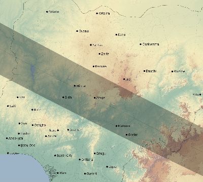 Map of the eclipse path across Nigeria on 07/27/1832