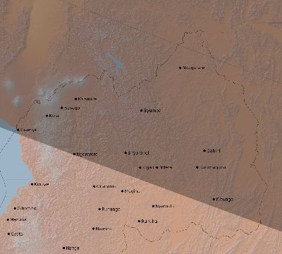 Map of the eclipse path across Rwanda on 07/27/1832