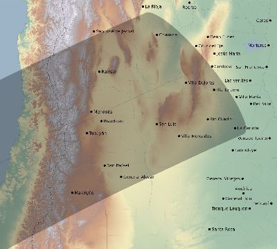 Map of the eclipse path across Argentina on 01/20/1833