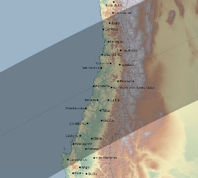 Map of the eclipse path across Chile on 01/20/1833