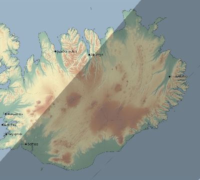 Map of the eclipse path across Iceland on 07/17/1833
