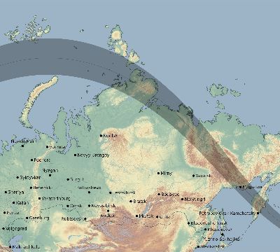 Map of the eclipse path across Russia on 07/17/1833