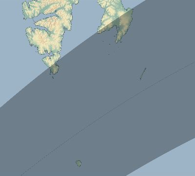 Map of the eclipse path across Svalbard and Jan Mayen on 07/17/1833