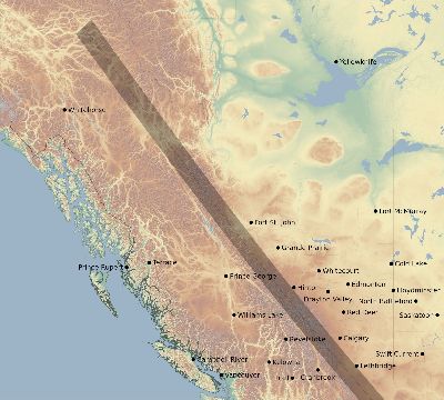 Map of the eclipse path across Canada on 11/30/1834
