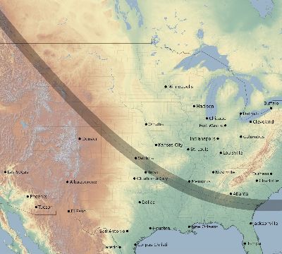 Map of the eclipse path across United States on 11/30/1834