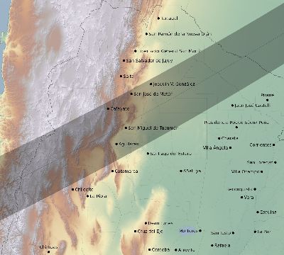 Map of the eclipse path across Argentina on 05/27/1835