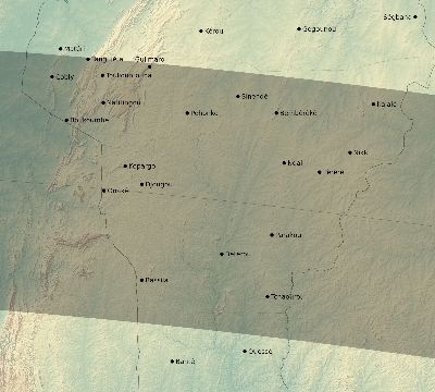 Map of the eclipse path across Benin on 05/27/1835