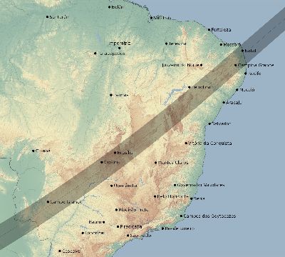 Map of the eclipse path across Brazil on 05/27/1835