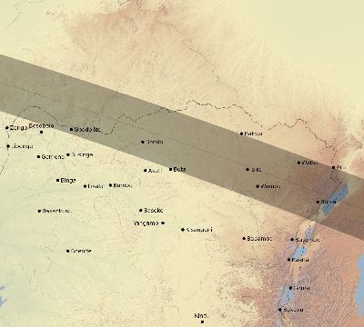 Map of the eclipse path across DR Congo on 05/27/1835