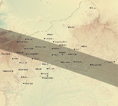 Map of the eclipse path across Central African Republic on 05/27/1835