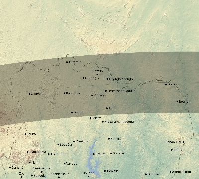 Map of the eclipse path across Côte d'Ivoire (Ivory Coast) on 05/27/1835
