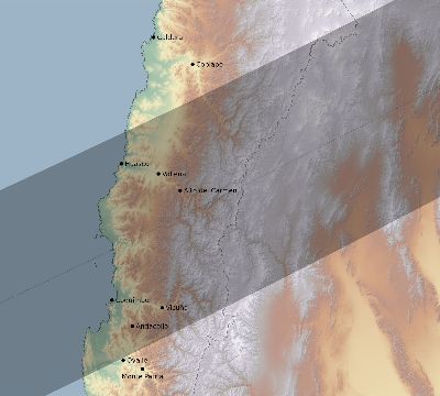 Map of the eclipse path across Chile on 05/27/1835
