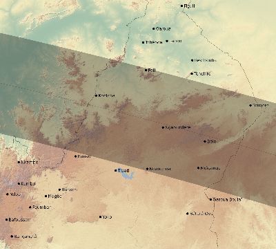 Map of the eclipse path across Cameroon on 05/27/1835