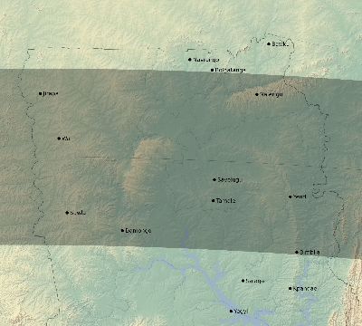 Map of the eclipse path across Ghana on 05/27/1835