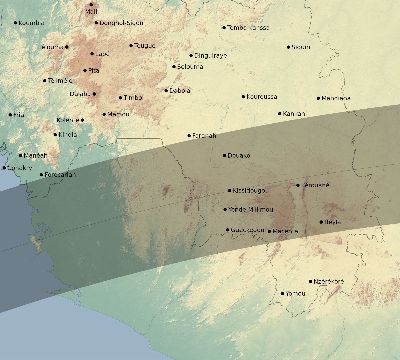 Map of the eclipse path across Guinea on 05/27/1835