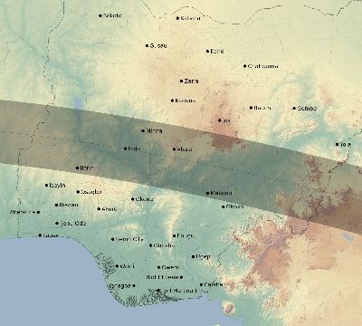 Map of the eclipse path across Nigeria on 05/27/1835