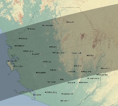 Map of the eclipse path across Sierra Leone on 05/27/1835