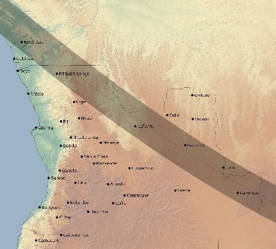 Map of the eclipse path across Angola on 11/20/1835