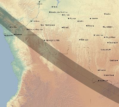 Map of the eclipse path across DR Congo on 11/20/1835